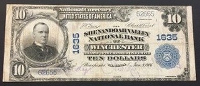 Old Shenandoah Valley National Bank Ten Dollar Bill