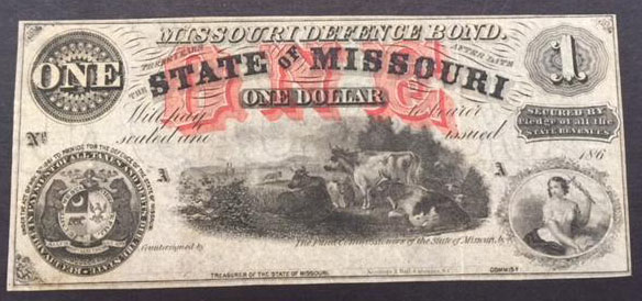 $1 1860's State of Missouri Missouri Defense Bond